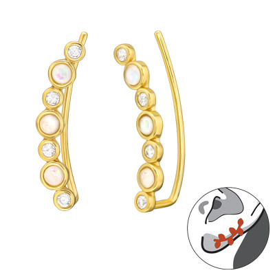 Cirkónia köves kerek fültű, 24k aranyozott ezüst fülbevaló