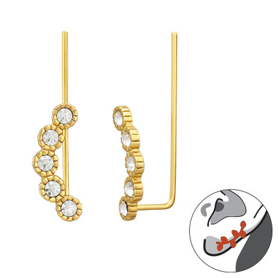 Kristály kerek köves fültű, 24k aranyozott ezüst fülbevaló