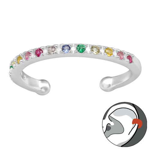 Színes cirkónia köves fülcimpa gyűrű, ezüst fülbevaló Színes cirkónia köves fülcimpa gyűrű, ezüst fülbevaló