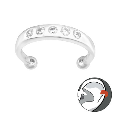 5 cirkónia köves fülcimpa gyűrű, ezüst fülbevaló