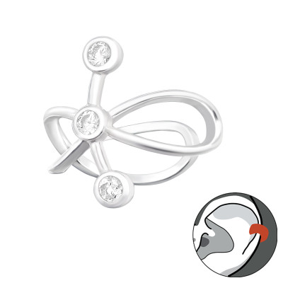 3 cirkónia köves fülcimpa gyűrű, ezüst fülbevaló