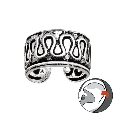 Hullám oxidált fülcimpa gyűrű, ezüst fülbevaló