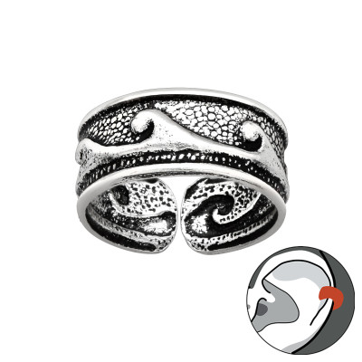 Hullám oxidált fülcimpa gyűrű, ezüst fülbevaló