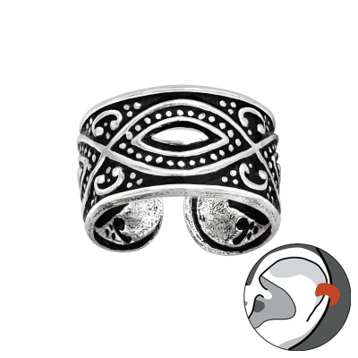 Bali mintás oxidált fülcimpa gyűrű, ezüst fülbevaló Bali mintás oxidált fülcimpa gyűrű, ezüst fülbevaló