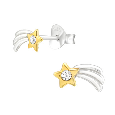 Hullócsillag kristály ezüst stift fülbevaló, 24k aranyozott, kéto