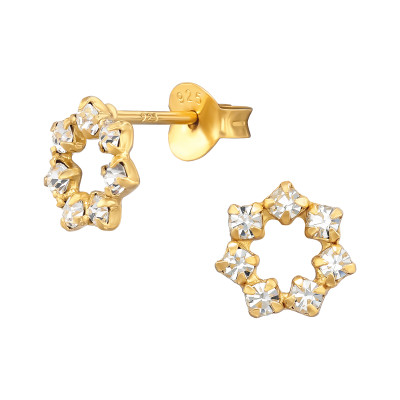 Koszorú kristály ezüst stift fülbevaló, 24k aranyozott, kéto