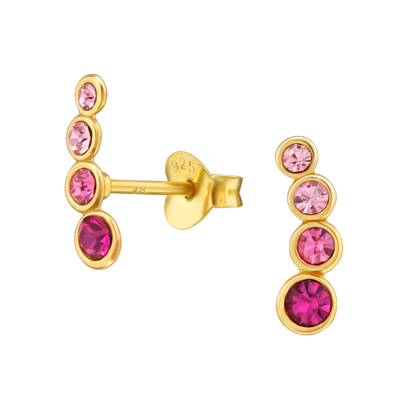 Aranyozott 4 köves pink kristály stift ezüstfülbevaló