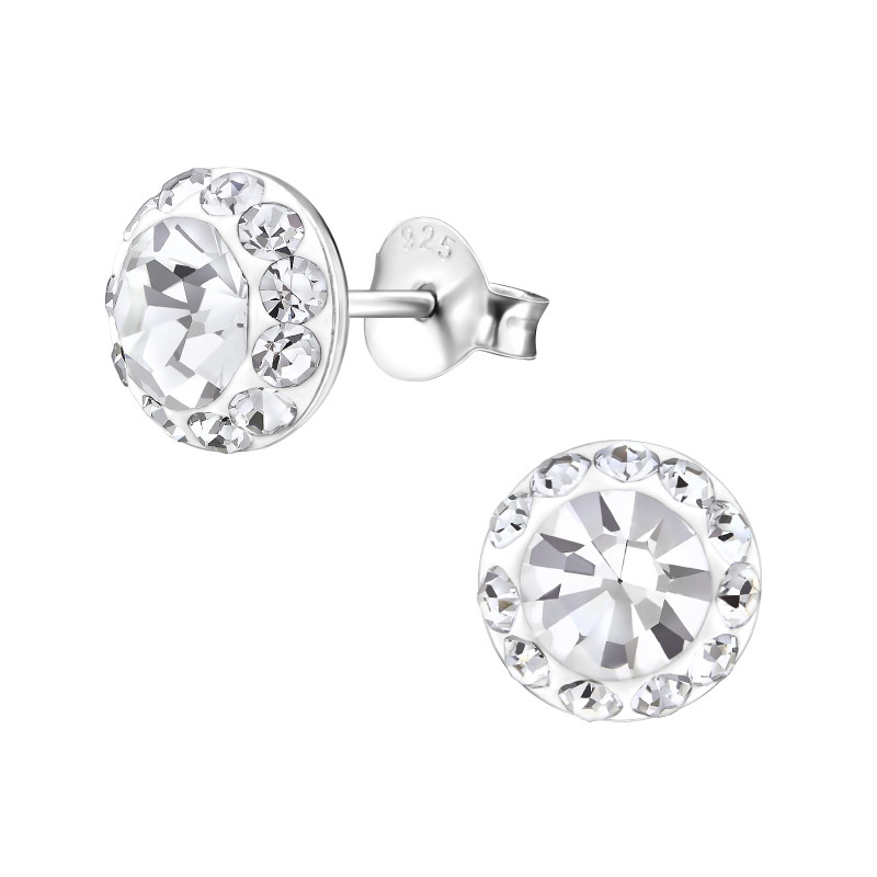Kerek kristály ezüst stift fülbevaló, 8 mm x 8 mm, két
