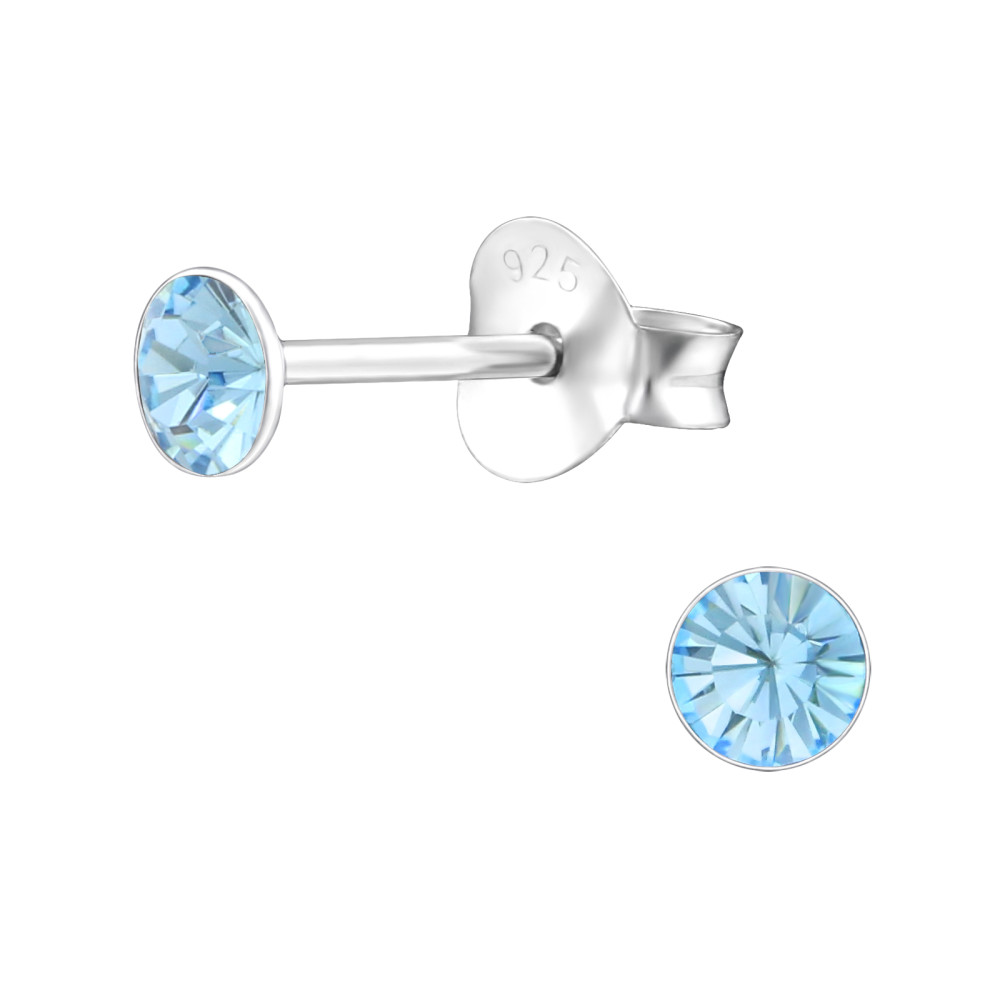 Kerek kristály ezüst stift fülbevaló, 3 mm x 3 mm, két Kerek kristály ezüst stift fülbevaló, 3 mm x 3 mm, két