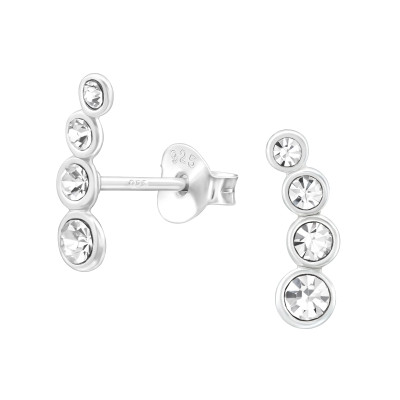 Négy kerek fehér kristály köves ezüst stift fülbevaló, kétold Négy kerek fehér kristály köves ezüst stift fülbevaló, kétold
