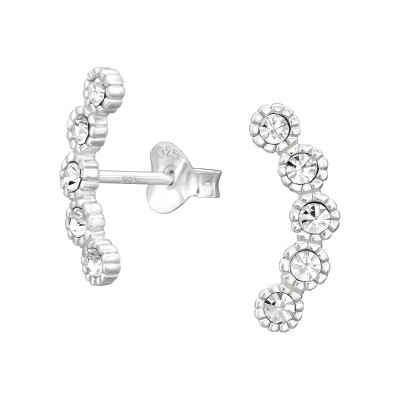 Hajlított kristály ezüst stift fülbevaló, kéto