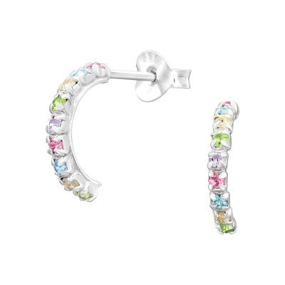 Félkarika színes kristály ezüst stift fülbevaló