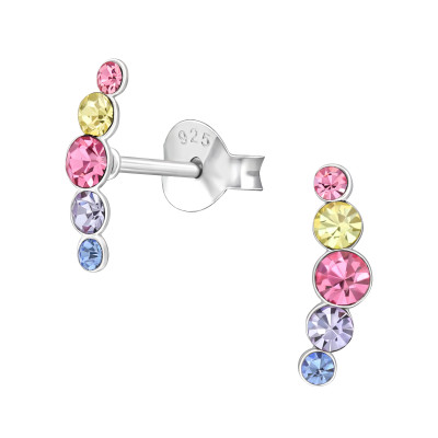 Több színű hajlított sok kristályos stift ezüstfülbevaló , kétolda