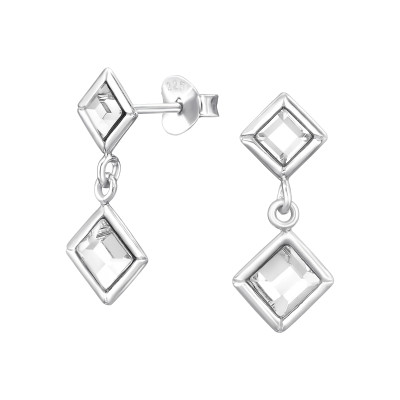 Dupla rombusz kristály stift ezüstfülbevaló , két