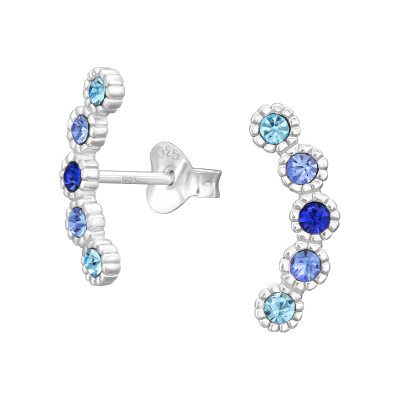 Ívelt kék sok kristályos stift ezüstfülbevaló, kétol