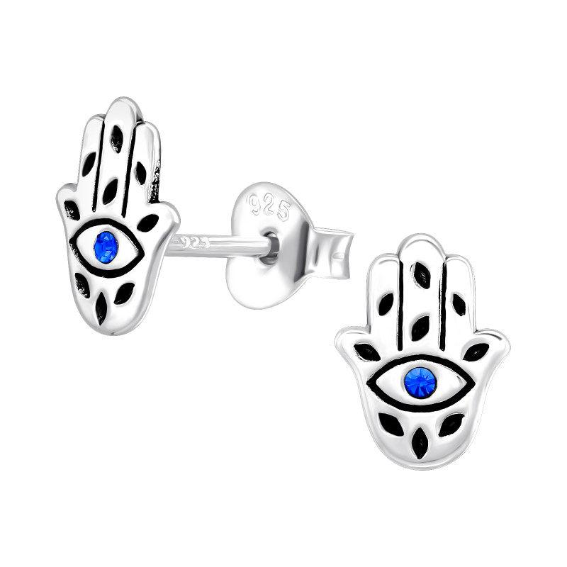 Hamsa kristály ezüst stift fülbevaló, két