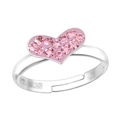 Duci szíves pink kristályos ezüst állítható kislány gyerek gyűrű - 43534EKW