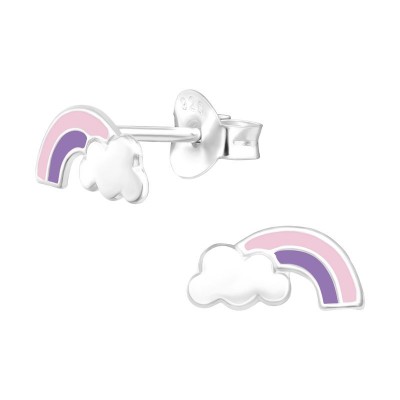 Lila pink szivárvány felhő ezüst stift gyerek fülbevaló - 43127EKW
