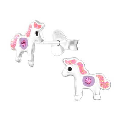 Ló pink, lila ezüst stift gyerek fülbevaló eknek - 43167EKW