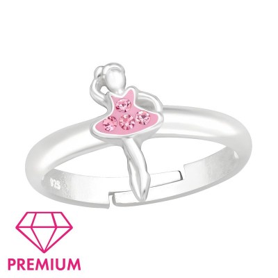 Rózsaszín balerina állítható ezüst gyerek gyűrű - 43988EKW