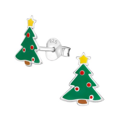 Karácsonyfa ezüst stift gyerek fülbevaló - 989EKW