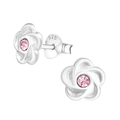 Virág pink kristály ezüst stift gyerek fülbevaló - 20285EKW