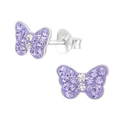 Pillangó lila kristály ezüst stift gyerek fülbevaló - 22310EKW