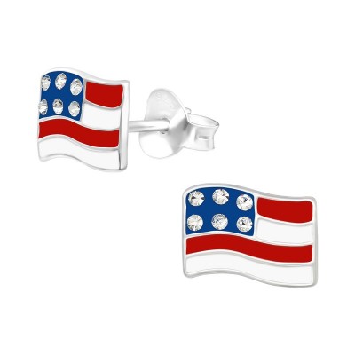  USA zászló kristály ezüst stift gyerek fülbevaló - 40343EKW