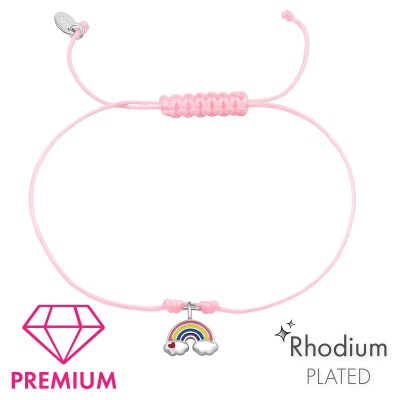 Szivárvány rózsaszín állítható zsinóros prémium 925 ezüst gyerek karkötő