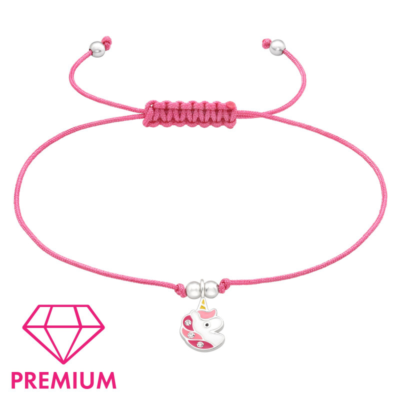 Pink unikornis fejes állítható zsinóros prémium 925 ezüst gyerek karkötő