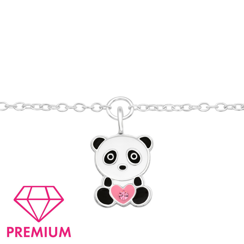 Pandamackó szívvel prémium 925 ezüst gyerek karkötő