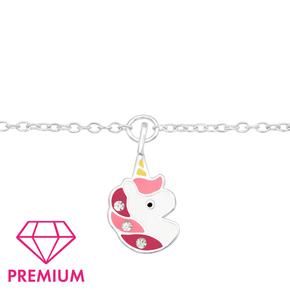 Egyszarvú fejes, kristályos, pink prémium 925 ezüst gyerek karkötő Egyszarvú fejes, kristályos, pink prémium 925 ezüst gyerek karkötő