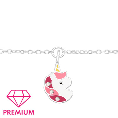 Egyszarvú fejes, kristályos, pink prémium 925 ezüst gyerek karkötő