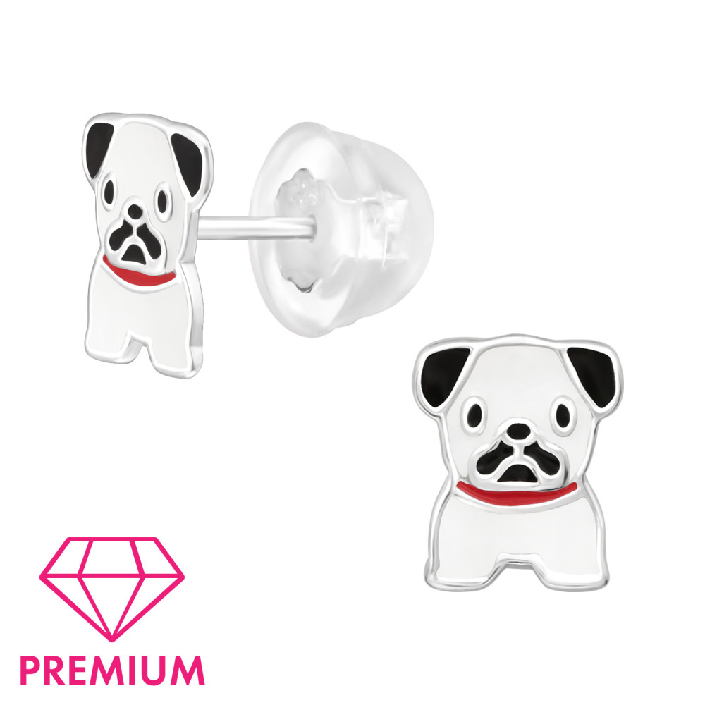 Mopsz kutyás prémium 925 ezüst stift gyerek fülbevaló Mopsz kutyás prémium 925 ezüst stift gyerek fülbevaló