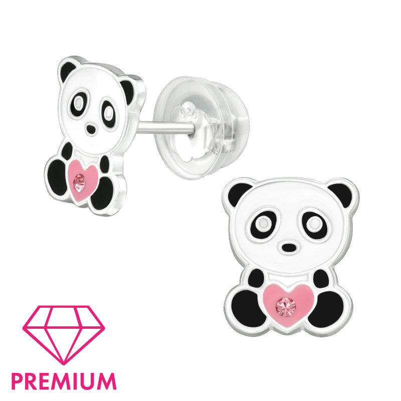Panda szívvel prémium ezüststift gyerek fülbevaló