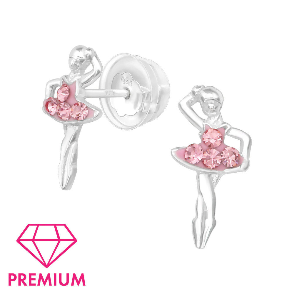 Balerina pink köves prémium ezüst stift gyerek fülbevaló