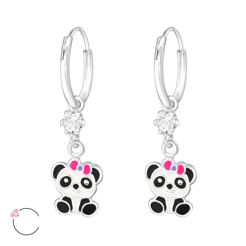 Pandamaci kristállyal 925 ezüst karika gyerek fülbevaló