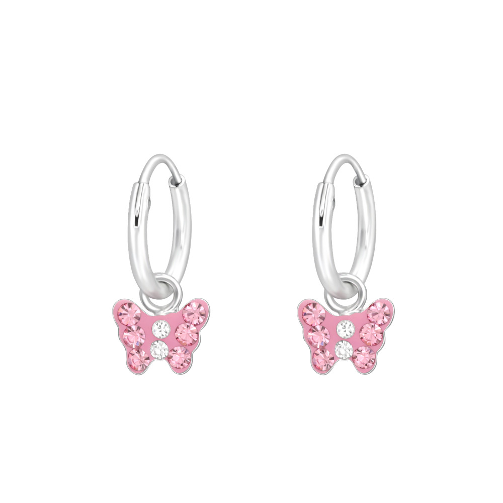 Pink kristály lepke 925 ezüst karika gyerek fülbevaló, Pink kristály lepke 925 ezüst karika gyerek fülbevaló,