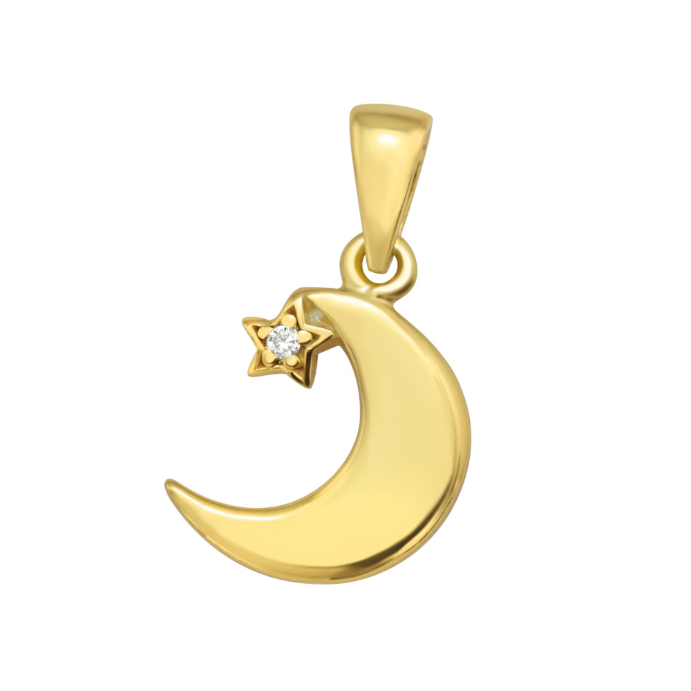 Hold és csillag 24k aranyozott cirkónia köves ezüst medál Hold és csillag 24k aranyozott cirkónia köves ezüst medál
