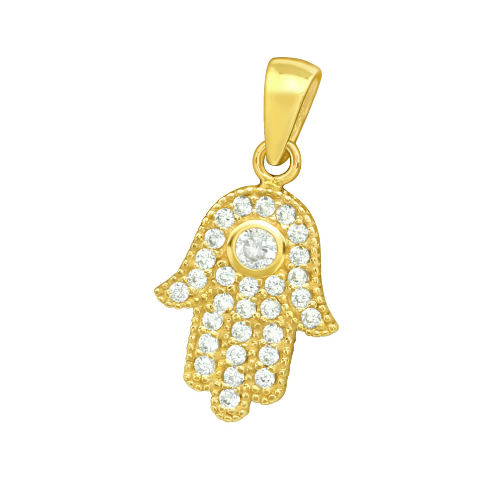 Hamsa 24k aranyozott fehér cirkónia köves ezüst medál Hamsa 24k aranyozott fehér cirkónia köves ezüst medál