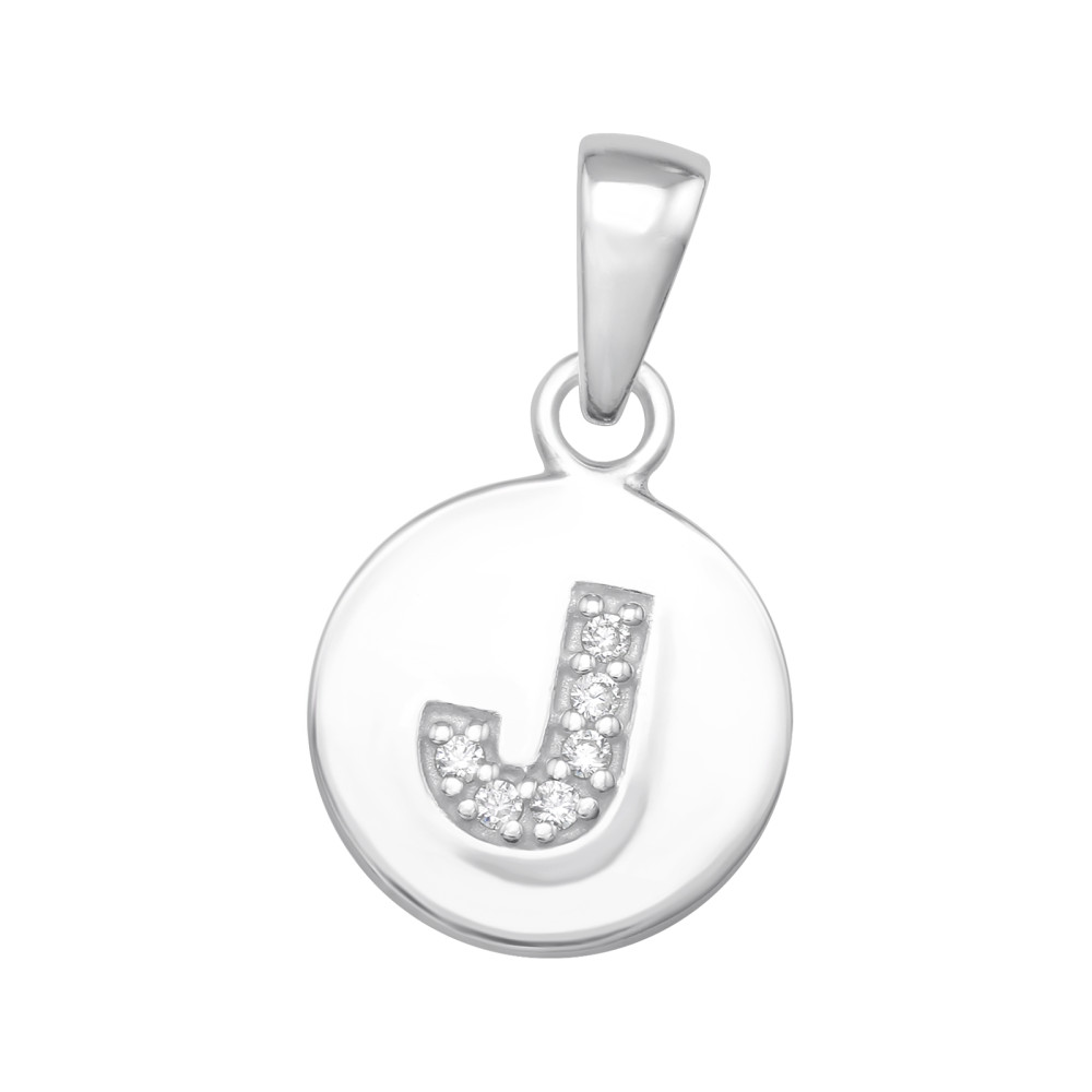 Kerek j betű név monogram cirkónia köves ezüst medál Kerek j betű név monogram cirkónia köves ezüst medál