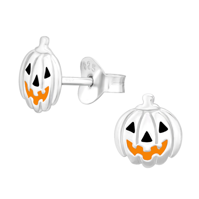 Halloweeni faragott tök ezüst stift gyerek fülbevaló
