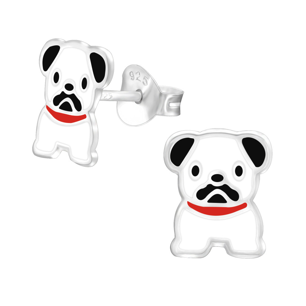 Bulldog fehér kutya ezüst stift gyerek fülbevaló Bulldog fehér kutya ezüst stift gyerek fülbevaló