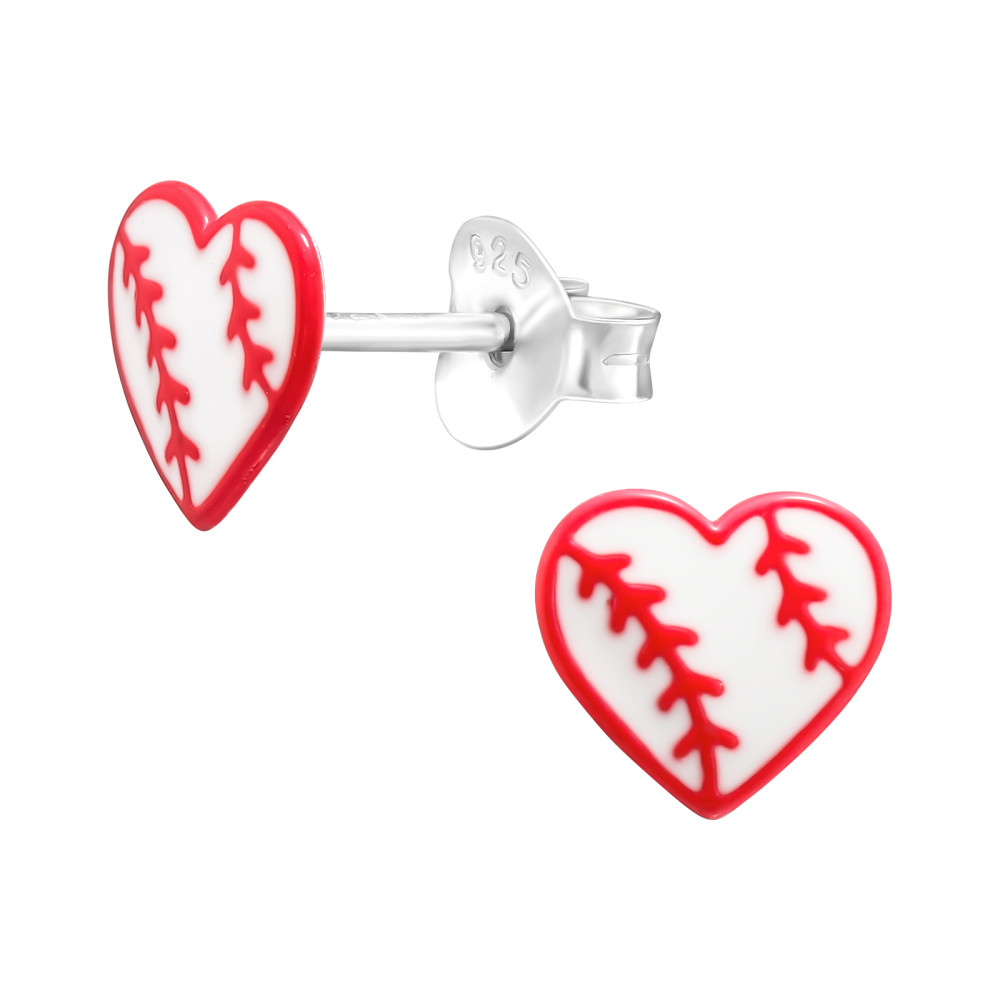 Szív alakú baseball labda ezüst stift gyerek fülbevaló