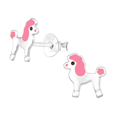 Uszkár rózsaszín bundás kutya ezüst stift gyerek fülbevaló