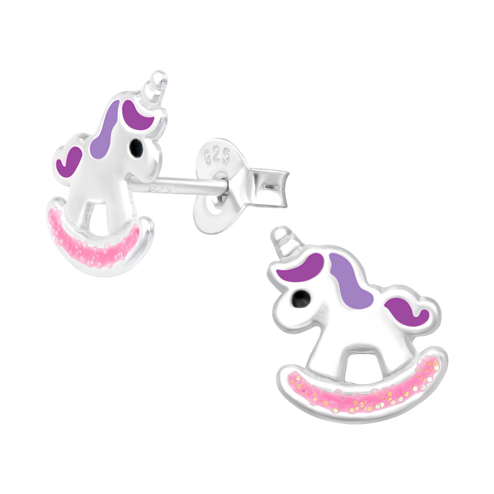 Hintaló lila, pink ezüst stift gyerek fülbevaló Hintaló lila, pink ezüst stift gyerek fülbevaló