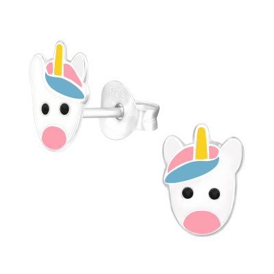 Unikornis fej, színes bedugós ezüst stift gyerek fülbevaló