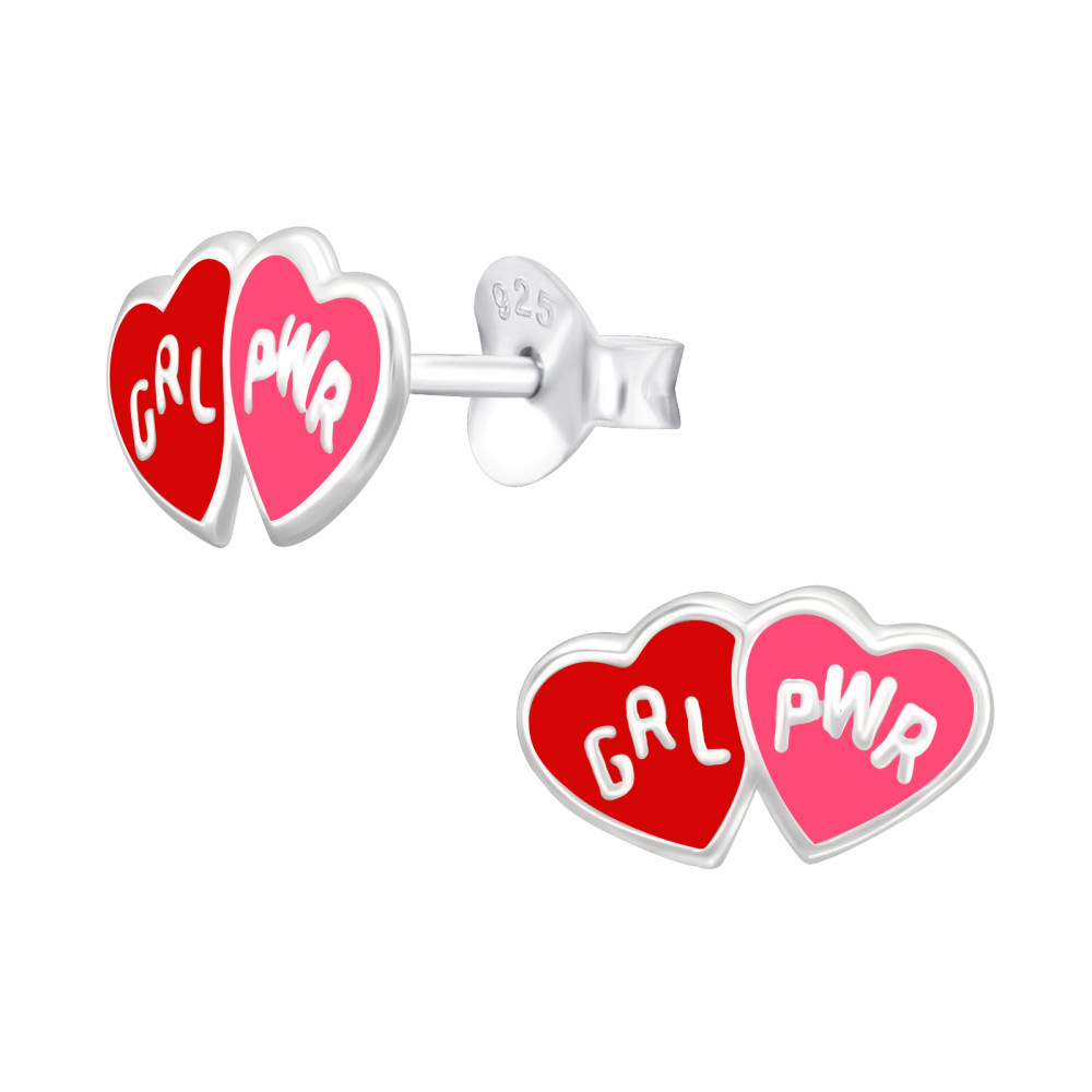 Girl power (csaj erő) dupla szíves ezüst stift gyerek fülbevaló Girl power (csaj erő) dupla szíves ezüst stift gyerek fülbevaló