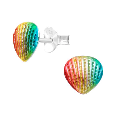 Szivárvány kagyló ezüst stift gyerek fülbevaló,