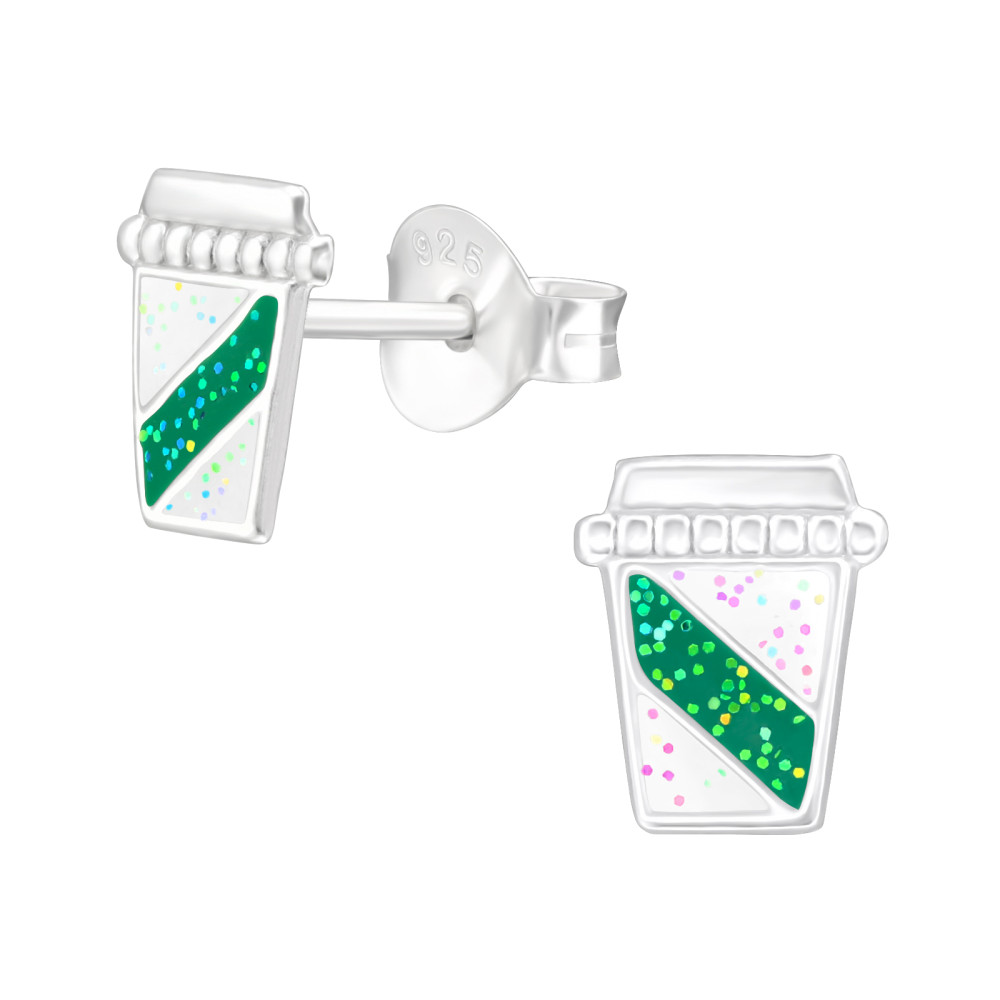 Kávé pohár 925 ezüst beszúrós stift gyerek fülbevaló,